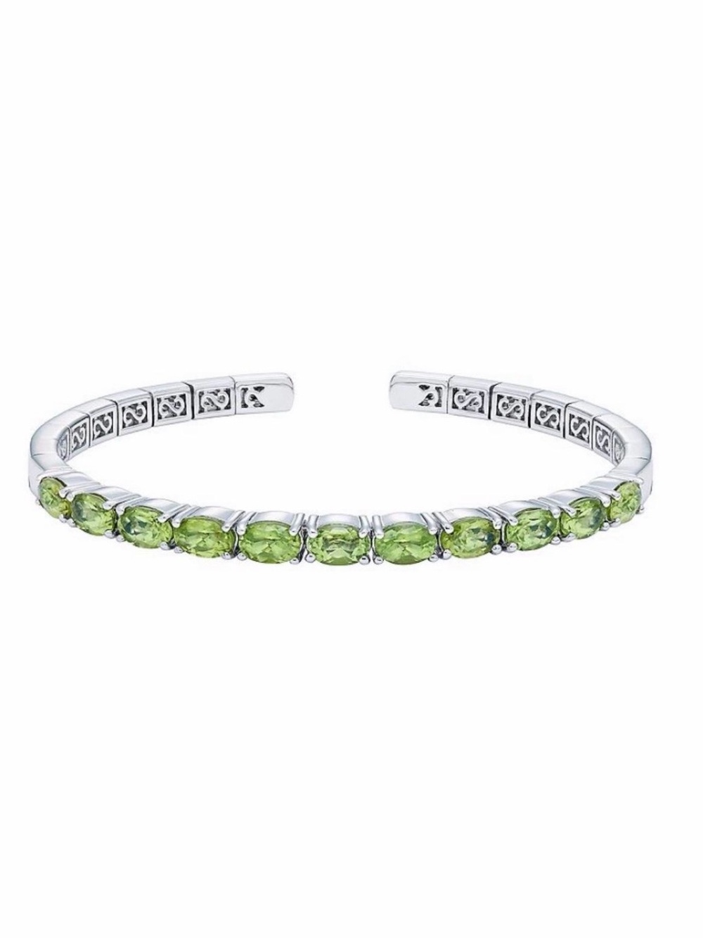 Sterling Silver Peridot Open Cuff Bracelet - Vibrant Green Stones